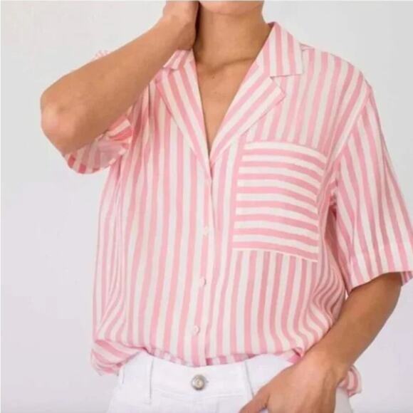 AYR Tops - AYR The Pool Boy Shirt Pink & White Stripe Silk Blend Size Small